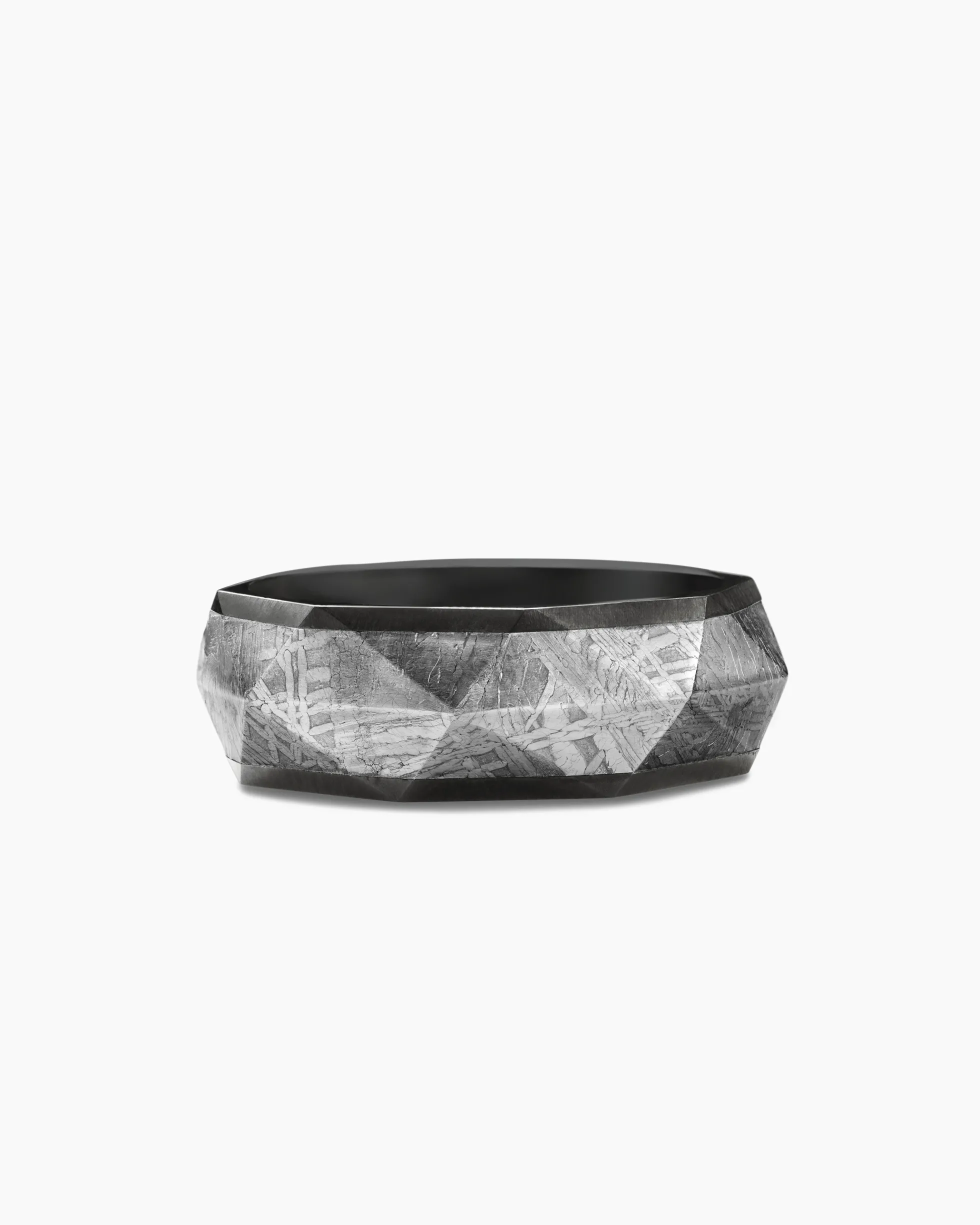 Torqued Faceted Band Ring Black Titanium with Meteorite, 8.5mm