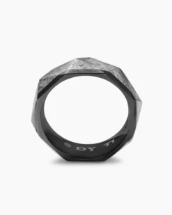 Torqued Faceted Band Ring Black Titanium with Meteorite, 8.5mm