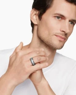 Torqued Faceted Band Ring Black Titanium with Meteorite, 8.5mm