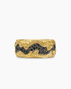 Waves Band Ring 18K Yellow Gold with Black Diamonds, 10.5mm