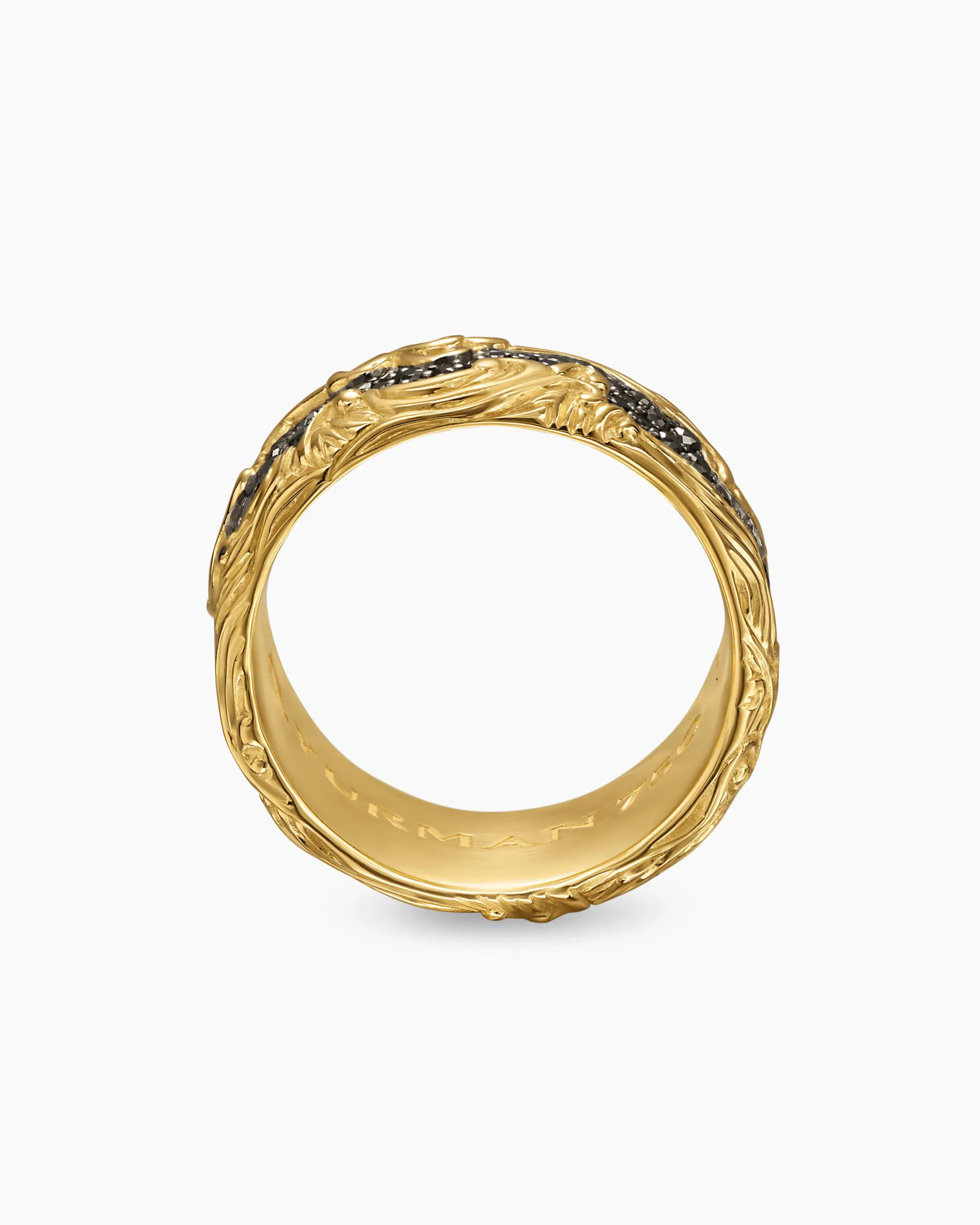 Waves Band Ring 18K Yellow Gold with Black Diamonds, 10.5mm