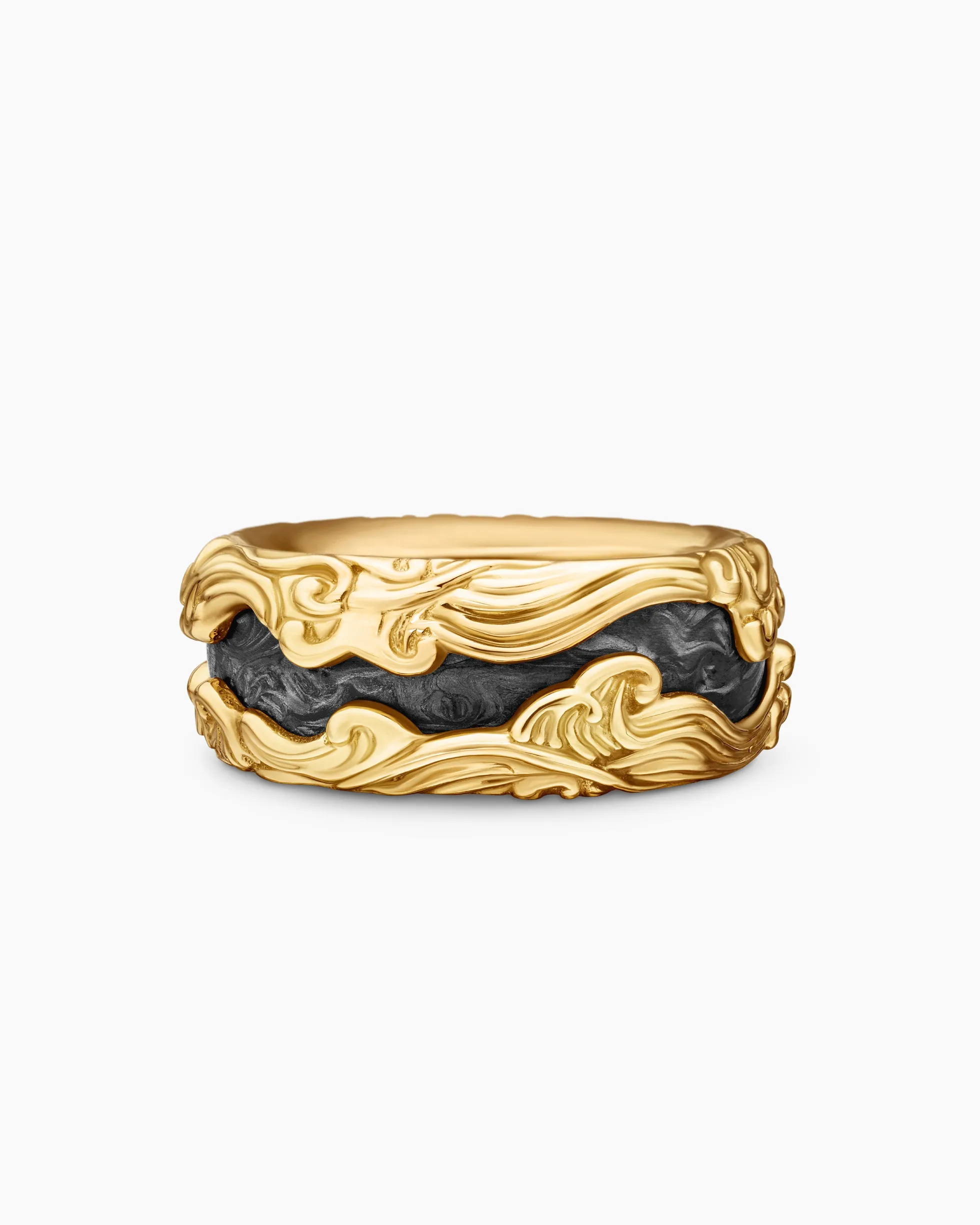 Waves Forged Carbon Band Ring 18K Yellow Gold, 13mm