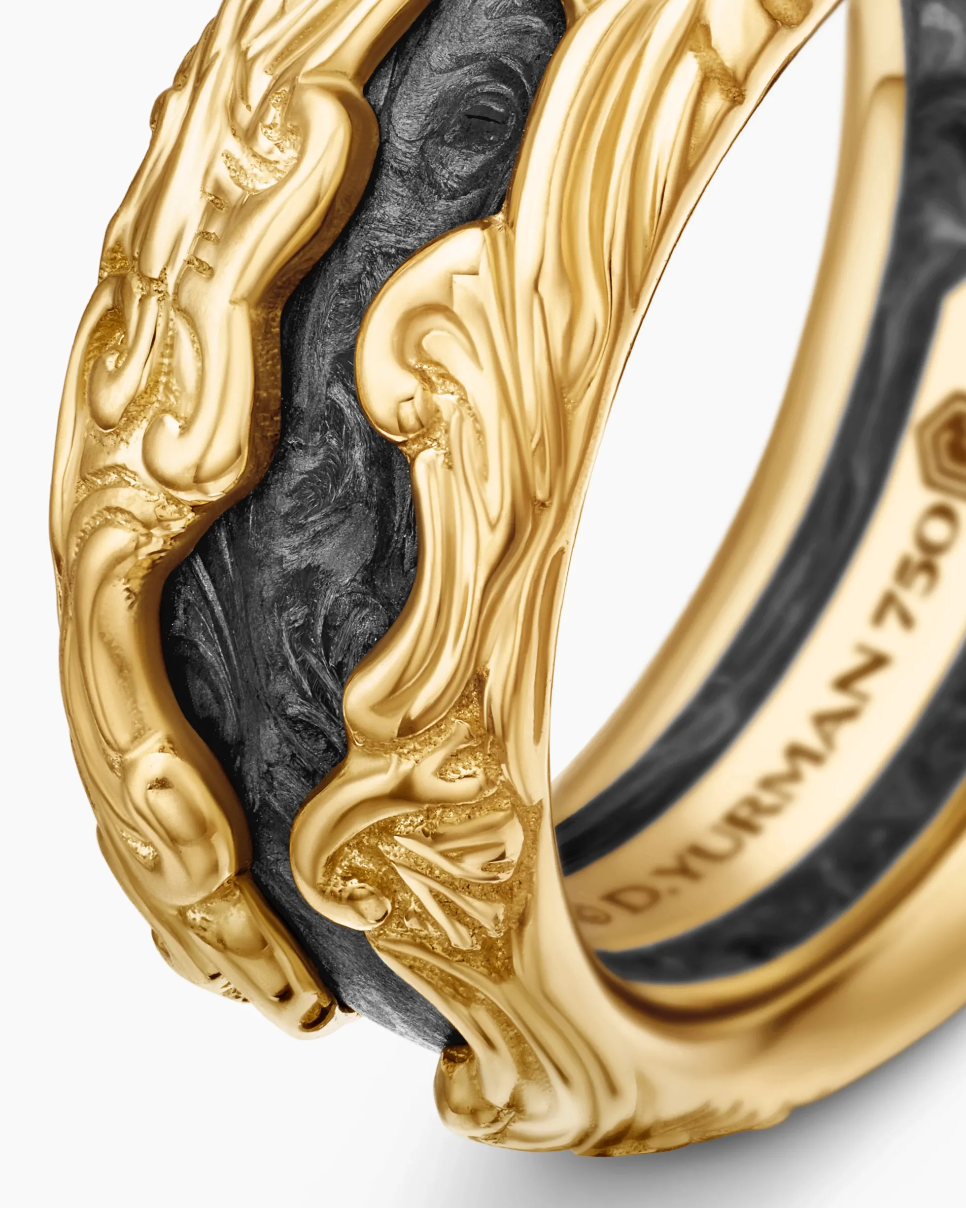 Waves Forged Carbon Band Ring 18K Yellow Gold, 13mm