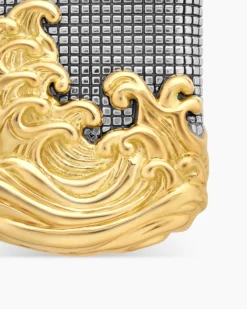 Waves Tag Sterling Silver with 18K Yellow Gold, 35mm