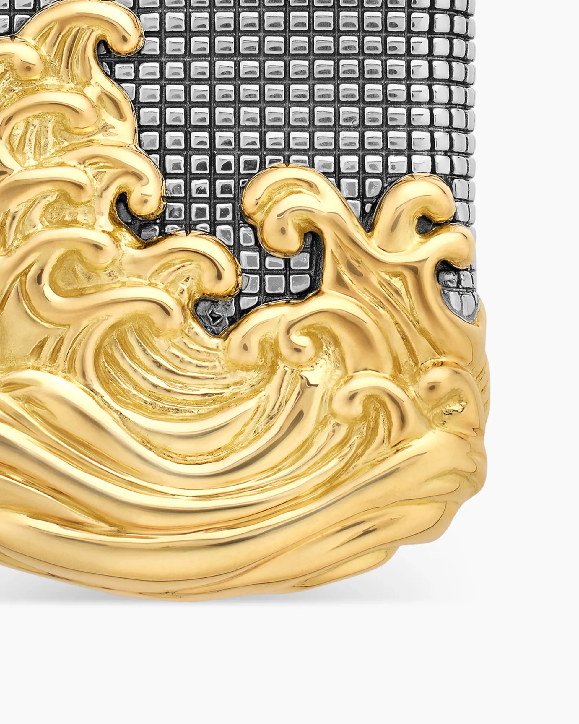 Waves Tag Sterling Silver with 18K Yellow Gold, 35mm