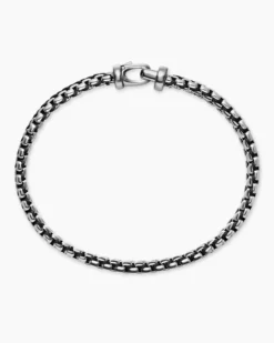 Woven Box Chain Bracelet Sterling Silver with Black Nylon, 10mm