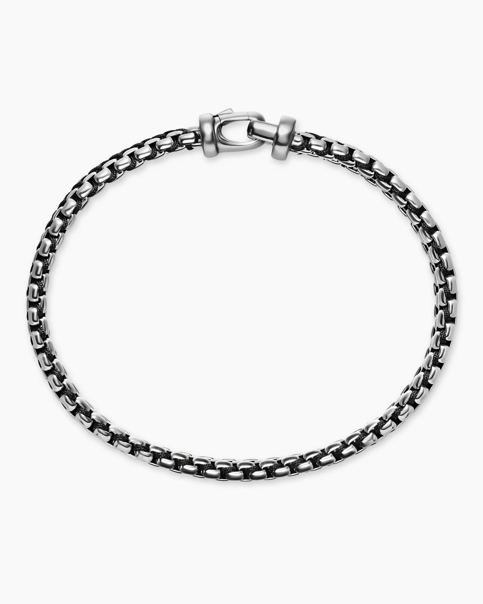 Woven Box Chain Bracelet Sterling Silver with Black Nylon, 10mm