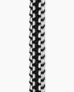 Woven Box Chain Bracelet Sterling Silver with Black Nylon, 10mm