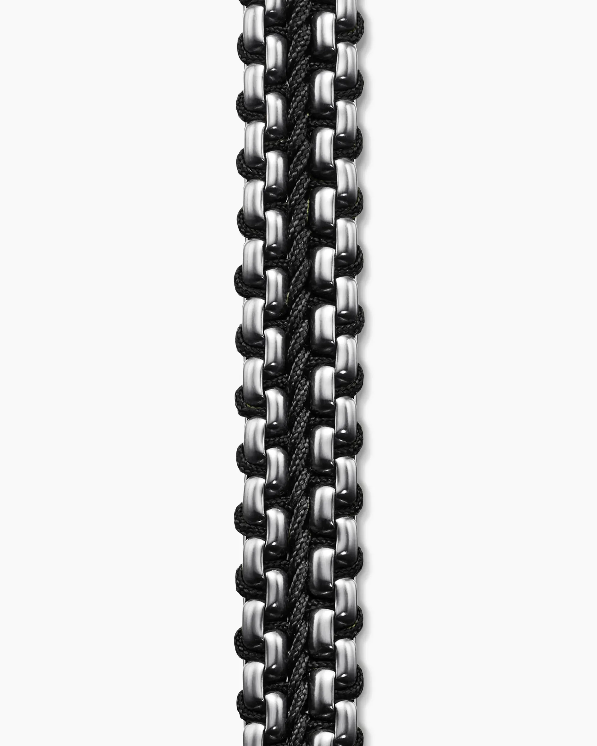 Woven Box Chain Bracelet Sterling Silver with Black Nylon, 10mm