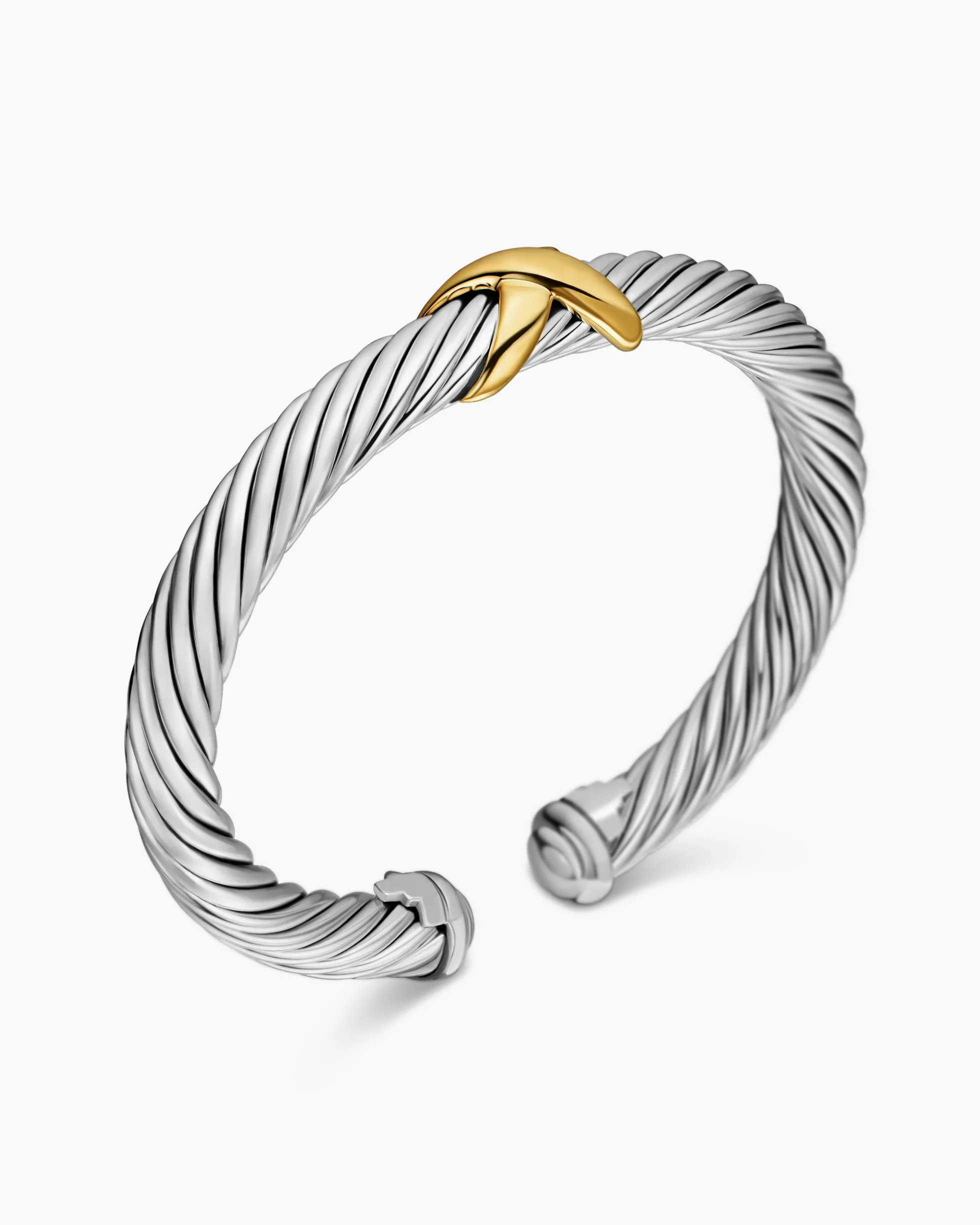 X Classic Cable Station Bracelet Sterling Silver with 14K Yellow Gold, 7mm