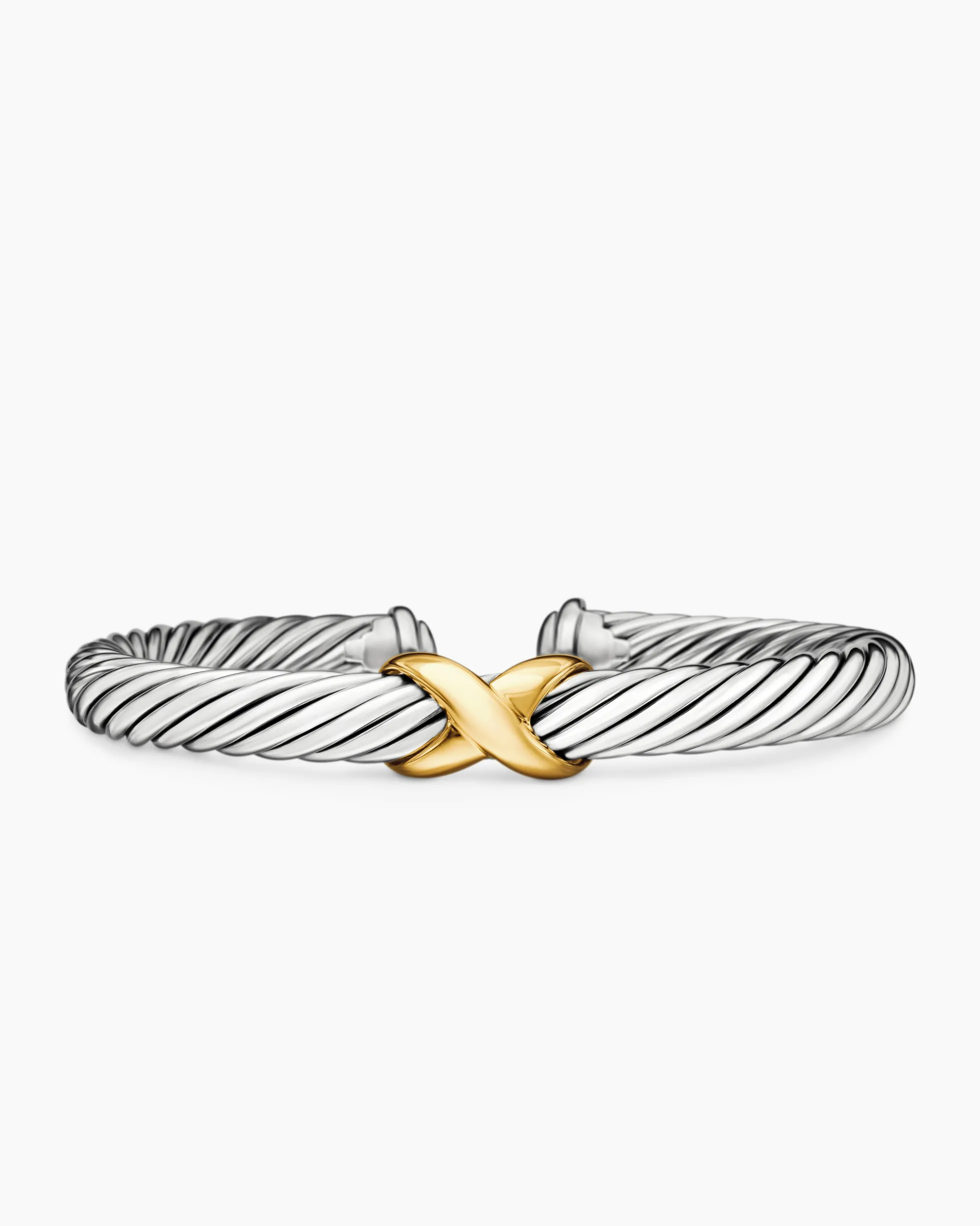 X Classic Cable Station Bracelet Sterling Silver with 14K Yellow Gold, 7mm