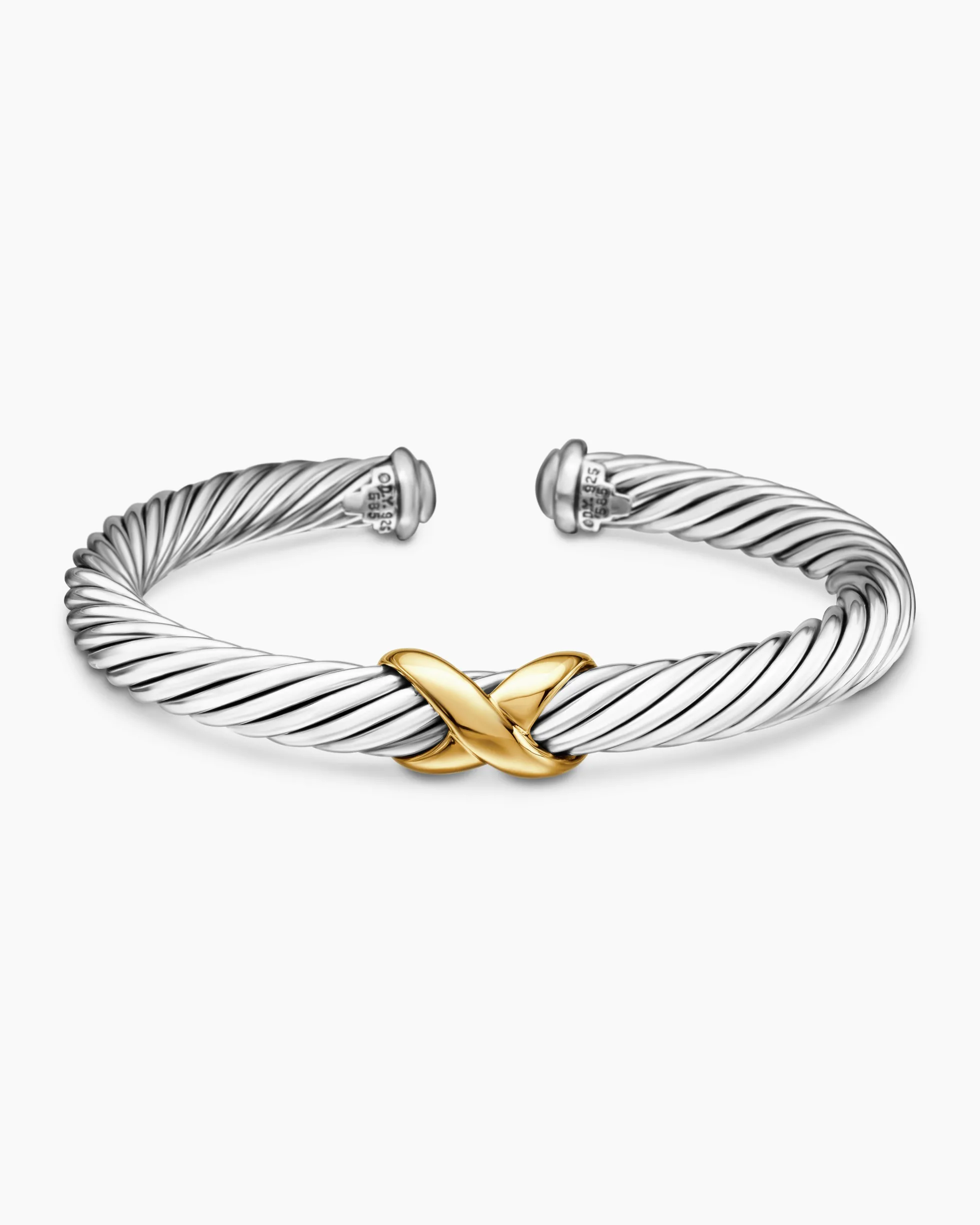 X Classic Cable Station Bracelet Sterling Silver with 14K Yellow Gold, 7mm